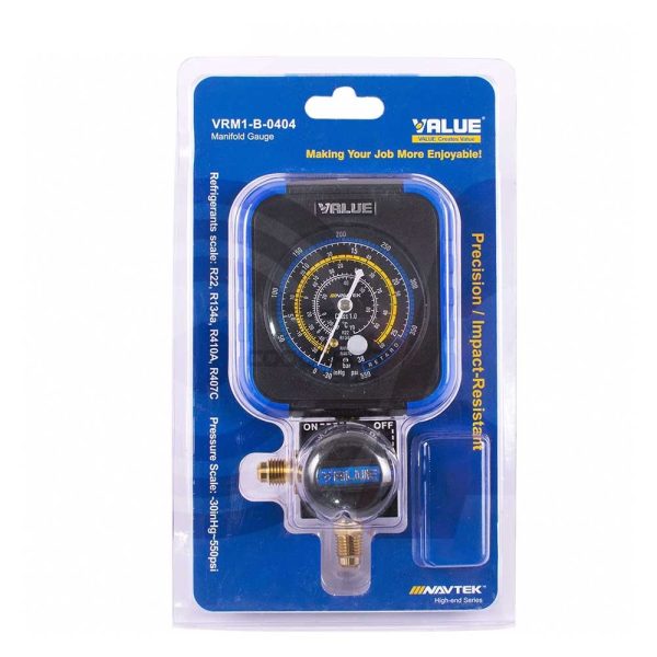 گیج منیفولد تکی شارژ گاز نیم دور آبی فشار پایین برند والیو VALUE مدل VRM1-B-0404