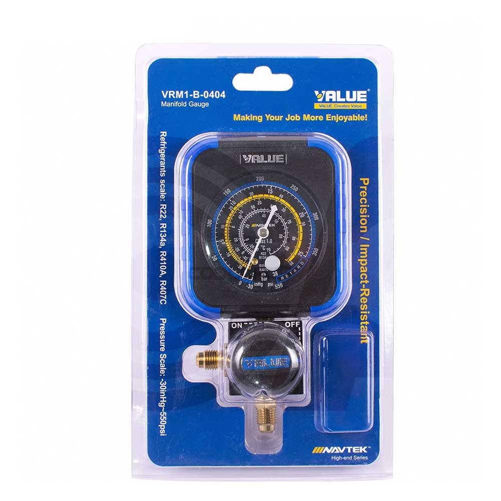 گیج منیفولد تکی شارژ گاز نیم دور آبی فشار پایین برند والیو VALUE مدل VRM1-B-0404