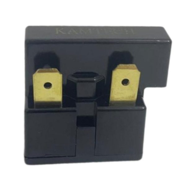 رله سنگی یخچال KAMTECH 3 پین با بدنه مشکی و پین‌های برنجی طلایی