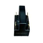 رله سنگی ۴ فیش یخچال نمای نزدیک از پین‌ها و حک 220V4PINS روی بدنه مشکی